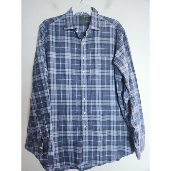 Sid Mashburn Men Blue Plaid 100% Cotton Button Down Sports Shirt size XL - Picture 1 of 12